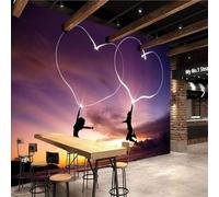 XLMING Dreamy Beautiful Starry Sky Two Heart Shapes Nighttime Romance 3D Wallpaper Premium Textured Silk Study Dining Living Room Bedroom Sofa TV Wall Easy Install-300cm×210cm
