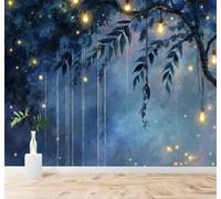 XLMING Dreamy Blue Night Sky Tree Branches Hanging Lights 3D Wallpaper Silky Texture Home Study Office Grey Dining Room Sofa Bedroom Living Room TV Backdrop-300cm×210cm
