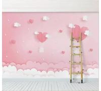 XLMING Dreamy Cartoon Pink Clouds Hot Air Balloon 3D Wallpaper Premium Textured Silk Study Dining Living Room Bedroom Sofa TV Wall Easy Install-200cm×140cm