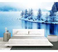XLMING Elegant Blue Lakes Trees Snowy Scenery 3D Wallpaper Premium Textured Silk Study Dining Living Room Bedroom Sofa TV Wall Easy Install-430cm×300cm