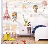 XLMING Elegant Dreamy Angel Sky Balloons 3D Wallpaper Silky Texture Home Study Office Grey Dining Room Sofa Bedroom Living Room TV Backdrop-200cm×140cm