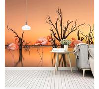 XLMING Elegant Dusk Pink Flamingo Trees 3D Wallpaper Premium Textured Silk Study Dining Living Room Bedroom Sofa TV Wall Easy Install-350cm×256cm