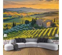 XLMING Elegant Mountain Peaks Sunset Houses Landscape 3D Wallpaper Premium Textured Silk Study Dining Living Room Bedroom Sofa TV Wall Easy Install-250cm×170cm