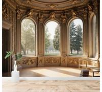 XLMING Elegant Palaces Arched Windows Gilded Wall Decorations Sun Drenched Garden Views 3D Wallpaper Silky Texture Home Study Office Grey Dining Room Sofa Bedroom Living Room TV Backdrop-350cm×256cm