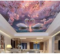 XLMING Elegant Pink Flowers Lake Swan 3D Wallpaper Luxury Home Dining Decor Paste Sofa Living Room The Wall for Bedroom Mural-250cm×170cm