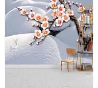XLMING Elegant Snow Scene Elk Pink Flowers 3D Wallpaper Premium Textured Silk Study Dining Living Room Bedroom Sofa TV Wall Easy Install-200cm×140cm