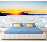 XLMING Elegant Sunrise Mountains Sky White Clouds 3D Wallpaper Premium Textured Silk Study Dining Living Room Bedroom Sofa TV Wall Easy Install-350cm×256cm