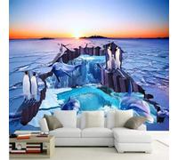 XLMING Elegant Sunrise Penguin Dolphin Animals 3D Wallpaper Silky Texture Home Study Office Grey Dining Room Sofa Bedroom Living Room TV Backdrop-400cm×280cm