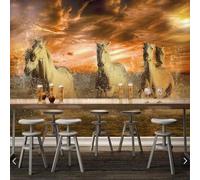 XLMING Elegant Sunset Animal Horse River 3D Wallpaper Silky Texture Home Study Office Grey Dining Room Sofa Bedroom Living Room TV Backdrop-200cm×140cm