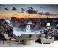 XLMING Elegant Sunset Mountain Waterfall River 3D Wallpaper Premium Textured Silk Study Dining Living Room Bedroom Sofa TV Wall Easy Install-350cm×256cm