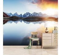 XLMING Elegant Sunset Mountains Lakes Reflections 3D Wallpaper Luxury Silk Study Dining Feature Sofa Grey Bedroom Living Room Tv Decorative Wall-200cm×140cm
