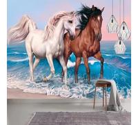 XLMING Elegant Sunset Sea Animals Horse 3D Wallpaper Premium Textured Silk Study Dining Living Room Bedroom Sofa TV Wall Easy Install-150cm×105cm