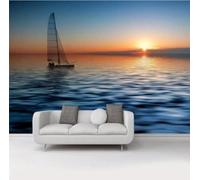 XLMING Elegant Sunset Sea Sailboat Landscape 3D Wallpaper Premium Textured Silk Study Dining Living Room Bedroom Sofa TV Wall Easy Install-350cm×256cm