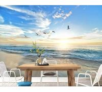 XLMING Elegant Sunset Sky Sea Beach 3D Wallpaper Premium Textured Silk Study Dining Living Room Bedroom Sofa TV Wall Easy Install-300cm×210cm