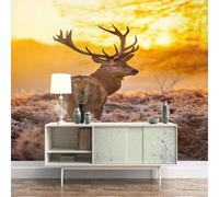 XLMING Elegant Sunset Three Dimensional Animal Elk 3D Wallpaper Silky Texture Home Study Office Grey Dining Room Sofa Bedroom Living Room TV Backdrop-150cm×105cm