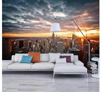 XLMING Elegant Sunset Three Dimensional Minimalist Urban Architecture 3D Wallpaper Silky Texture Home Study Office Grey Dining Room Sofa Bedroom Living Room TV Backdrop-400cm×280cm