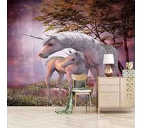 XLMING Elegant Three Dimensional Forest Animals White Horse 3D Wallpaper Silky Texture Home Study Office Grey Dining Room Sofa Bedroom Living Room TV Backdrop-250cm×170cm