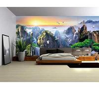 XLMING Elegant Three Dimensional Mountain Peaks Waterfall Birds in Flight 3D Wallpaper Silky Texture Home Study Office Grey Dining Room Sofa Bedroom Living Room TV Backdrop-430cm×300cm