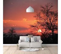 XLMING Elegant Three Dimensional Red Sunset Forest 3D Wallpaper Silky Texture Home Study Office Grey Dining Room Sofa Bedroom Living Room TV Backdrop-250cm×170cm