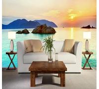 XLMING Elegant Three Dimensional Sea Sunset Mountain Peaks 3D Wallpaper Silky Texture Home Study Office Grey Dining Room Sofa Bedroom Living Room TV Backdrop-300cm×210cm