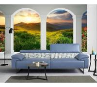 XLMING Elegant Three Dimensional Sunset Mountain Peaks Plants Flowers 3D Wallpaper Premium Textured Silk Study Dining Living Room Bedroom Sofa TV Wall Easy Install-200cm×140cm