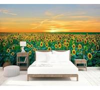 XLMING Elegant Three Dimensional Sunset Sunflowers Green 3D Wallpaper Luxury Home Dining Decor Paste Sofa Living Room The Wall for Bedroom Mural-430cm×300cm