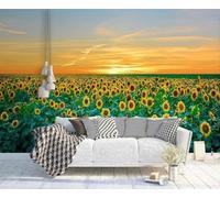 XLMING Elegant Three Dimensional Sunset Sunflowers Green 3D Wallpaper Premium Textured Silk Study Dining Living Room Bedroom Sofa TV Wall Easy Install-300cm×210cm