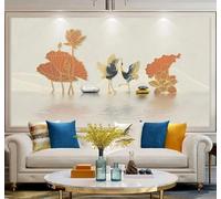 XLMING Elegant Understated Luxury Gold Thread Lotus Swan 3D Wallpaper Luxury Home Dining Decor Paste Sofa Living Room The Wall for Bedroom Mural-300cm×210cm