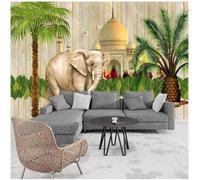 XLMING Elephants Green Trees Castles Wood Grain Retro Fresh 3D Wallpaper Premium Textured Silk Study Dining Living Room Bedroom Sofa TV Wall Easy Install-400cm×280cm