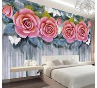XLMING Embossed Three Dimensional Pink Roses Butterflies 3D Wallpaper Luxury Silk Study Dining Feature Sofa Grey Bedroom Living Room Tv Decorative Wall-200cm×140cm
