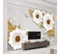 XLMING Embossed White Floral Butterfly Gold Leaf 3D Wallpaper Luxury Silk Study Dining Feature Sofa Grey Bedroom Living Room Tv Decorative Wall-150cm×105cm