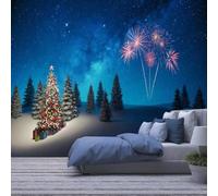 XLMING Ethereal Blue Starry Sky Pine Trees Fireworks 3D Wallpaper Luxury Home Dining Decor Paste Sofa Living Room The Wall for Bedroom Mural-200cm×140cm