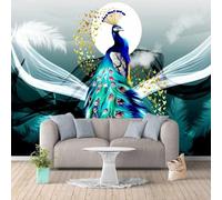 XLMING Ethereal Moon Peacock Butterfly Feathers 3D Wallpaper Luxury Home Dining Decor Paste Sofa Living Room The Wall for Bedroom Mural-200cm×140cm