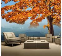 XLMING Ethereal Mountain Peaks Birds in Flight Red Maple Leaves Landscape 3D Wallpaper Luxury Home Dining Decor Paste Sofa Living Room The Wall for Bedroom Mural-200cm×140cm