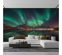 XLMING Ethereal Northern Lights Starry Skies Mountain Peaks Lakes 3D Wallpaper Premium Textured Silk Study Dining Living Room Bedroom Sofa TV Wall Easy Install-200cm×140cm