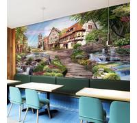 XLMING Ethereal Sky Architecture Plants River 3D Wallpaper Silky Texture Home Study Office Grey Dining Room Sofa Bedroom Living Room TV Backdrop-400cm×280cm