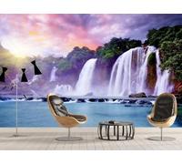 XLMING Ethereal Sky Clouds Waterfall Mountains 3D Wallpaper Premium Textured Silk Study Dining Living Room Bedroom Sofa TV Wall Easy Install-430cm×300cm