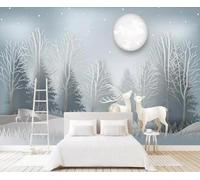XLMING Ethereal Starry Sky Moon Forest Elk 3D Wallpaper Premium Textured Silk Study Dining Living Room Bedroom Sofa TV Wall Easy Install-200cm×140cm