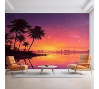XLMING Ethereal Starry Sky Ocean Coconut Palms Landscape 3D Wallpaper Luxury Home Dining Decor Paste Sofa Living Room The Wall for Bedroom Mural-200cm×140cm