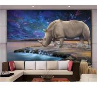 XLMING Ethereal Starry Sky River Animals Rhinoceros 3D Wallpaper Luxury Home Dining Decor Paste Sofa Living Room The Wall for Bedroom Mural-250cm×170cm