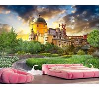 XLMING Ethereal Sunset Dreamlike Castle Garden 3D Wallpaper Luxury Silk Study Dining Feature Sofa Grey Bedroom Living Room Tv Decorative Wall-350cm×256cm