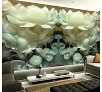 XLMING Exquisite Jade Carving Carved Lotus Art 3D Wallpaper Luxury Silk Study Dining Feature Sofa Grey Bedroom Living Room Tv Decorative Wall-300cm×210cm