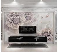 XLMING Exquisite Three Dimensional Minimalist Peony Butterfly 3D Wallpaper Luxury Silk Study Dining Feature Sofa Grey Bedroom Living Room Tv Decorative Wall-250cm×170cm
