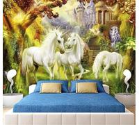 XLMING Fantasy Castle Forest Animals White Horse 3D Wallpaper Luxury Home Dining Decor Paste Sofa Living Room The Wall for Bedroom Mural-300cm×210cm