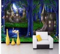 XLMING Fantasy Forest Castle Starry Sky Swan 3D Wallpaper Premium Textured Silk Study Dining Living Room Bedroom Sofa TV Wall Easy Install-430cm×300cm