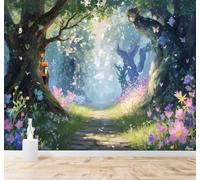 XLMING Fantasy Forest Path Flowers Butterflies Sunshine 3D Wallpaper Silky Texture Home Study Office Grey Dining Room Sofa Bedroom Living Room TV Backdrop-400cm×280cm