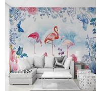 XLMING Flamingos Butterflies Colourful Flowers Fresh Beautiful 3D Wallpaper Silky Texture Home Study Office Grey Dining Room Sofa Bedroom Living Room TV Backdrop-200cm×140cm