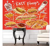 XLMING Food Burgers Pizza Fries Hand Drawn Cartoon 3D Wallpaper Silky Texture Home Study Office Grey Dining Room Sofa Bedroom Living Room TV Backdrop-350cm×256cm