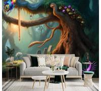 XLMING Forest Ancient Trees Light Plants Scenery 3D Wallpaper Premium Textured Silk Study Dining Living Room Bedroom Sofa TV Wall Easy Install-350cm×256cm