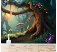 XLMING Forest Ancient Trees Light Plants Scenery 3D Wallpaper Silky Texture Home Study Office Grey Dining Room Sofa Bedroom Living Room TV Backdrop-350cm×256cm